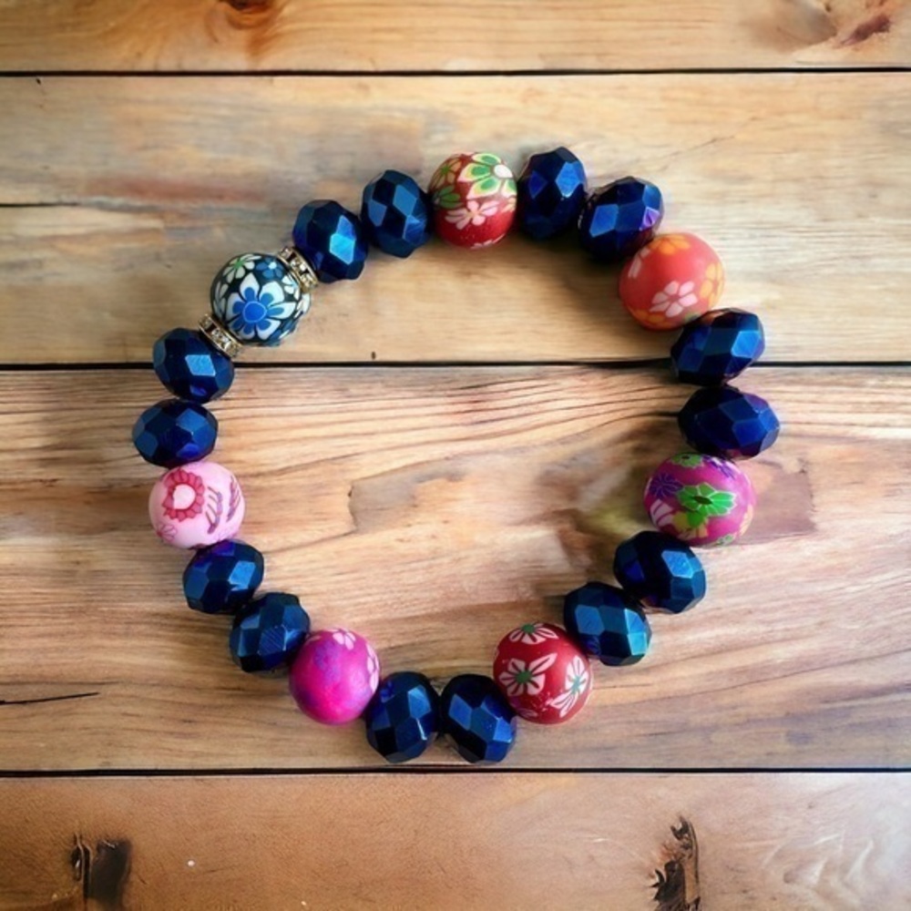 Stretch Bracelet - Multi-Colored Floral Beads